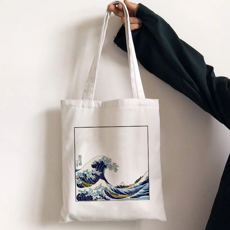 

Japanese Ukiyo-e Foldable Canvas Tote Bag Spacious Eco-Friendly Shopper for Travel Market Trips and Daily Commute Minimalist