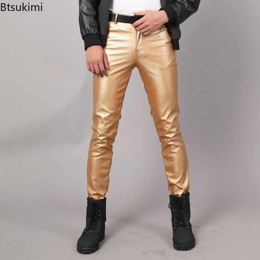 Pantalon en cuir PU pour hommes, Slim, à la mode, pour spectacle de danse, de fête, polyvalent, pour motard, nouvelle collection 2026