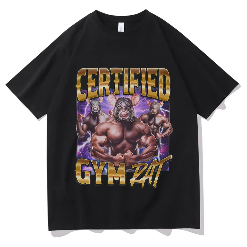 

Certified Gym Rat Graphic T-shirt Funny Fitness Bodybuilder T Shirts Men Women Fashion Oversized Short Sleeve Male Casual Tees