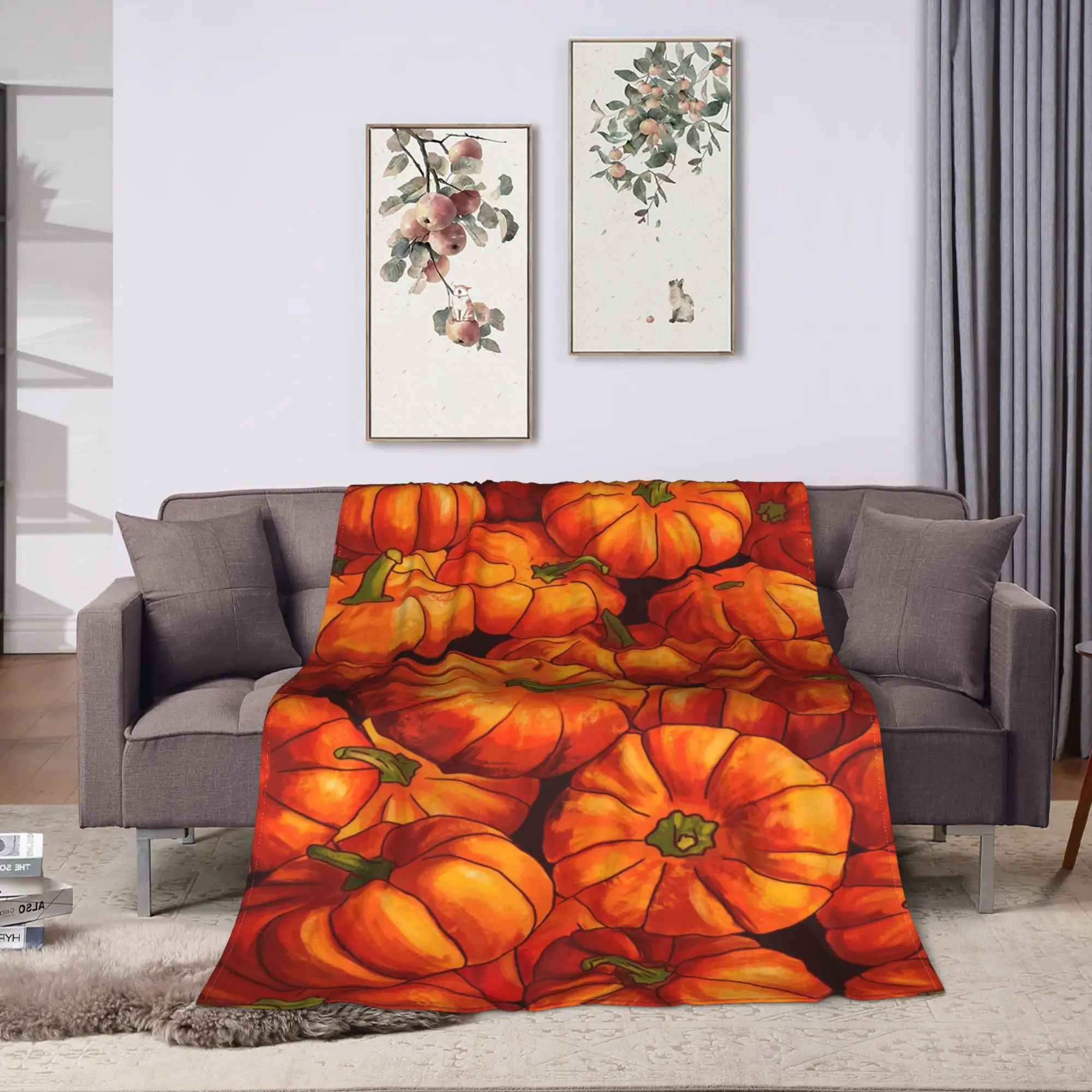 Warm Blanket Camping Bright Pumpkin Cluster Bedding Throws  Flannel Bedspread For Living Room Comfortable Sofa Bed Cover