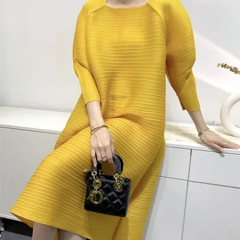 순수한 색상 솔리드 접힌 드레스 여성의 느슨한 맞는 슬리밍 게으른 커버 근육 빈티지 스퀘어 칼라 롱 드레스 봄 가을 얇은 