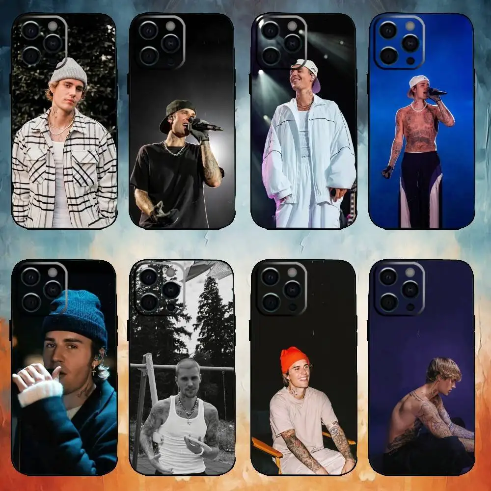 

J-Justin B-Bieber singer Phone Case For iPhone17,16,15,14,13,12,11 Plus,Pro Max Soft Black Cover