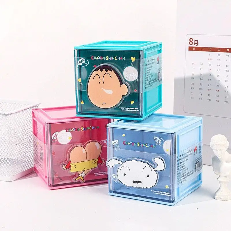 6PCS Kawaii Crayon Shin-chans Stackable Storage Box Acrylic Jewelry Ring Stationery Storage Daily Organization Girl Gift Lovely