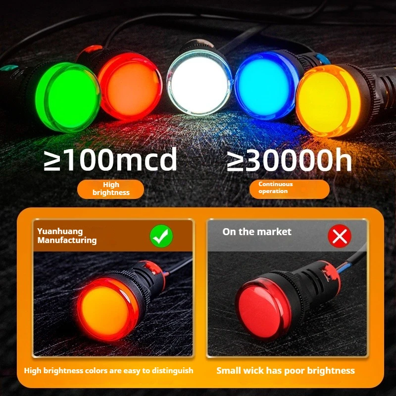 22mm Power Indicator LED Power Indicator Distribution Box AC and DC Signal Light Upgraded LED Headlight Chip 24V 12V 220V 380V