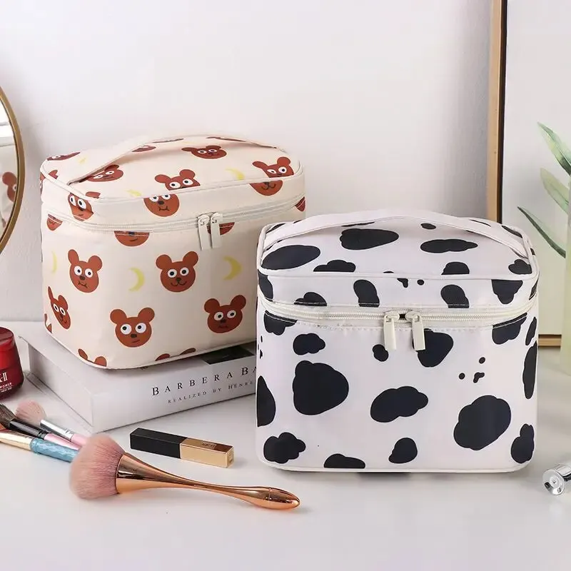 High Appearance Level Cow Portable Simple Makeup Bag Large Capacity Cartoon Skincare Storage Bag Toiletry Bag Waterproof