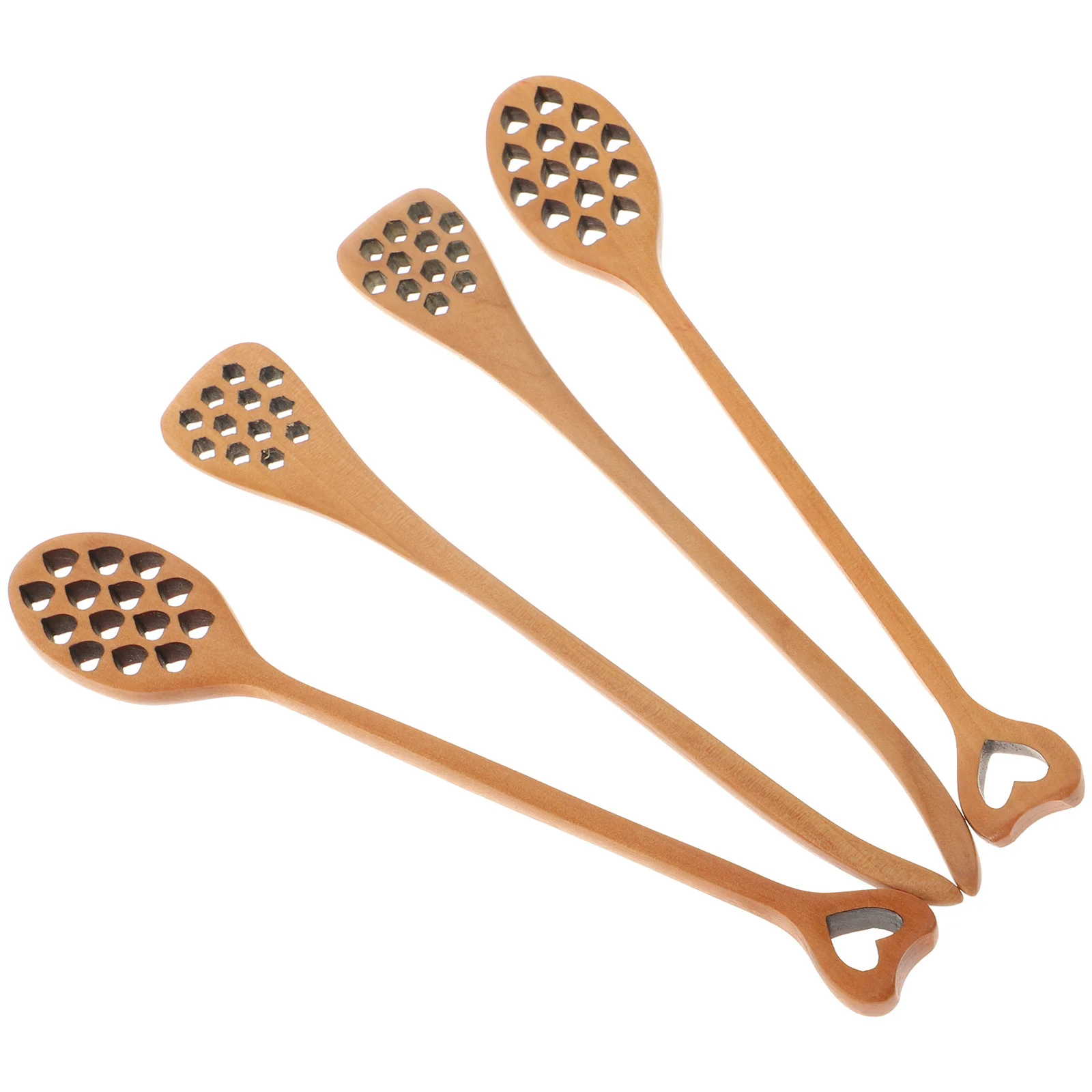

4pcs Wooden Honey Stirring Spoon Hollow Carving Design Long Handle Eco-Friendly Mixing Stick For Coffee Milk Juice Party Wedding