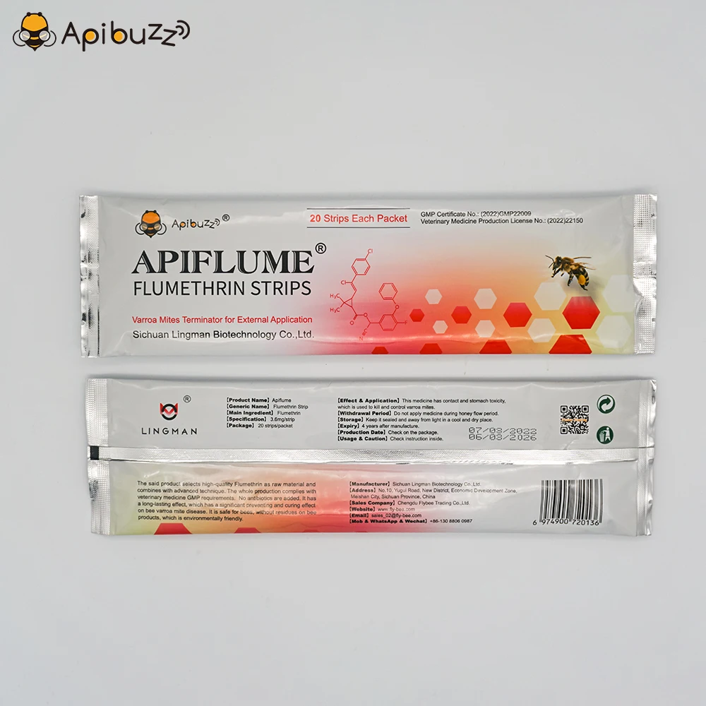 Apibuzz Apiflume 20 полосок Флуметрин Полоски от клеща Варроа Flumethrin лекарство для пчел.товары для пчеловодства