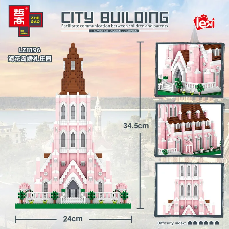 5153pcs LEZI Mini Blocks Architecture Manor Building Bricks Pink Wedding Castle Juguetes Toys Kids Gifts Girls Present 8196