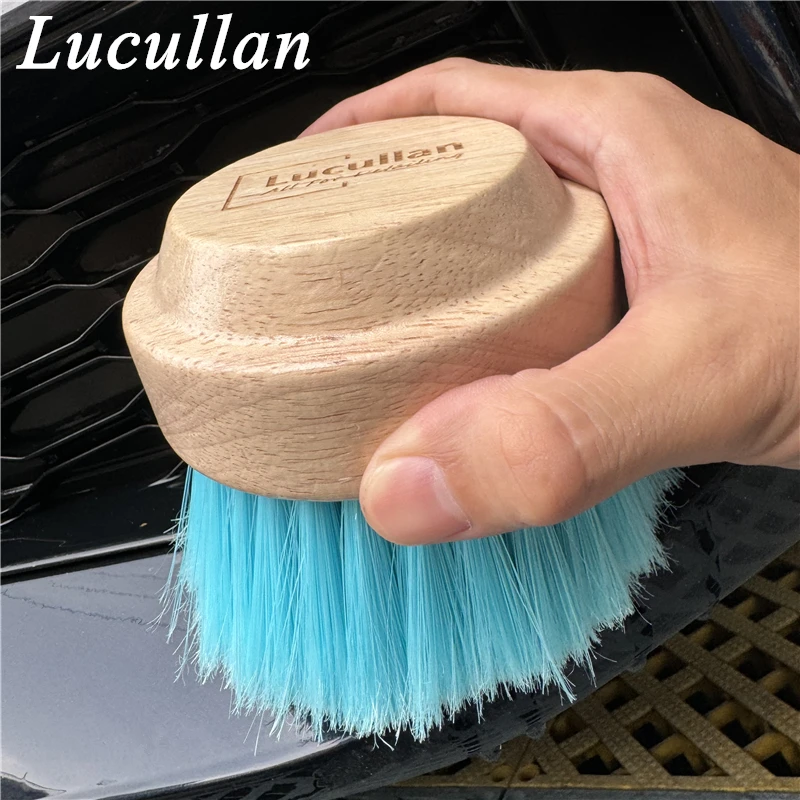 Lucullan Solid Wood Handle Ultra Utility Brush-Soft Nylon Bristles Perfect For Interior, Wheel,Leather,Plastic Cleaning