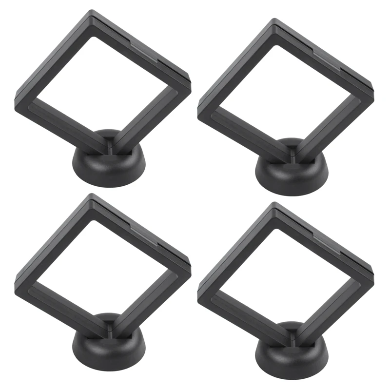 Porta-álbuns quadrados 3D para exibição de joias, moldura flutuante, caixa de moedas com base, vitrine, 9X9cm, 4X