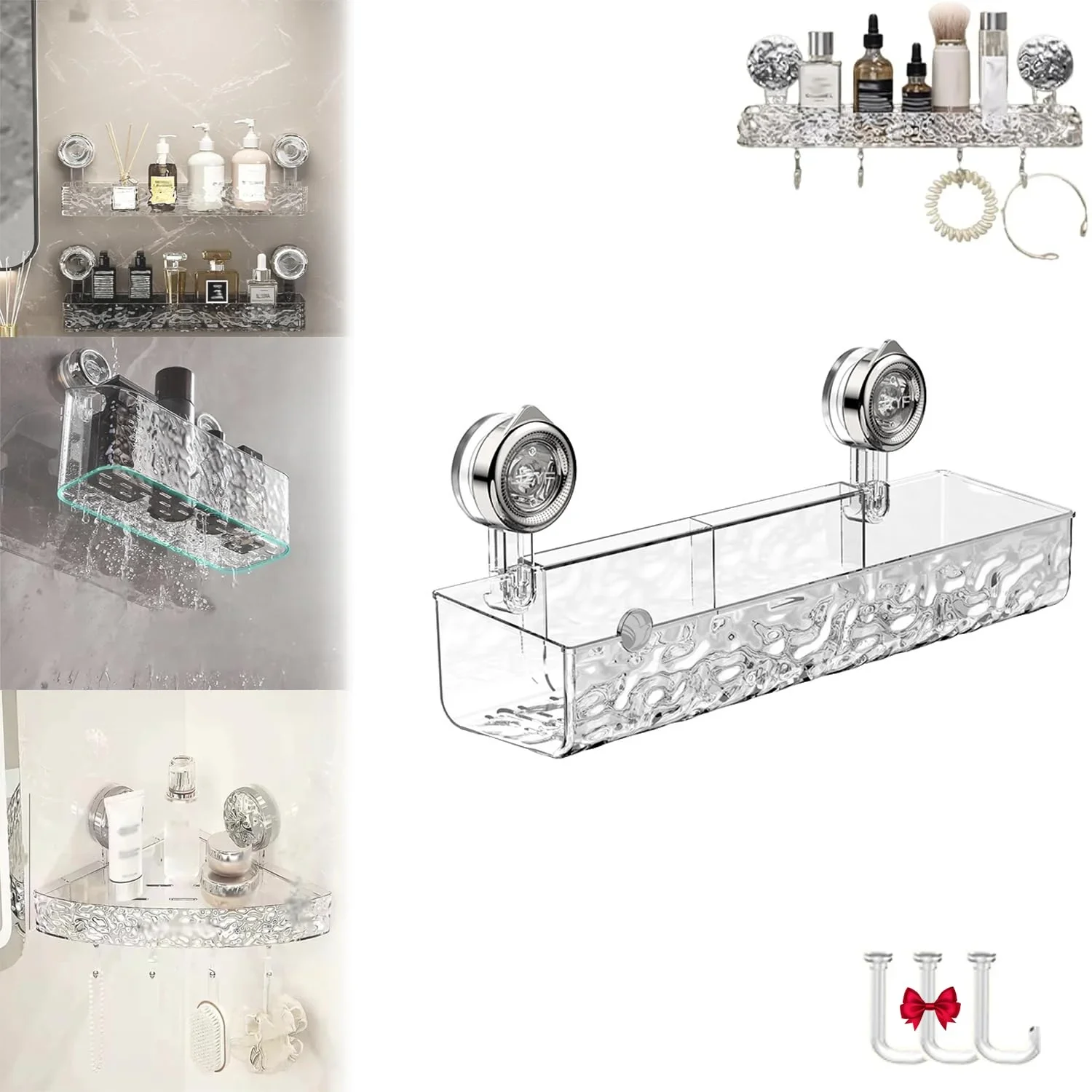 Badezimmerregal, Duschregal, Badezimmer-Aufbewahrungsregal mit Saugnapf, Wandmontage, ohne Bohren, abnehmbare Badezimmerregale, einfache Installation