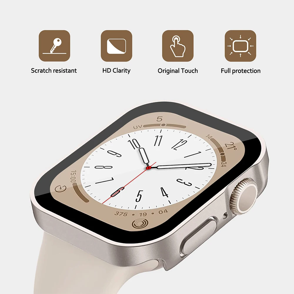 Glass+cover For Apple Watch case series 8 7 6 5 4 se 44mm 45mm 41mm 40mm PC Waterproof Screen Protector apple watch Accessories