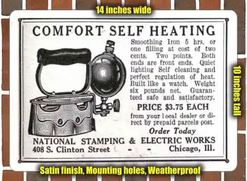 Metal Sign - 1915 Self-Heating Irons- 10x14 inches