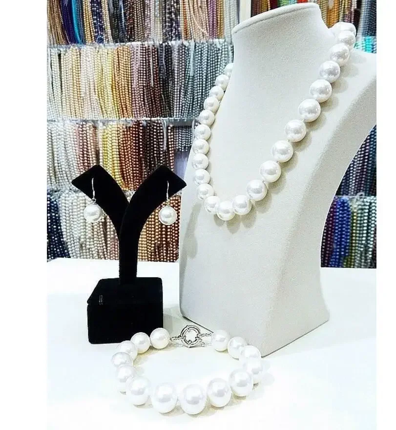 

Fashion jewelry 14MM white South Sea shell pearl necklace Bracelet Earring Sets Noble style Natural Fine jewe