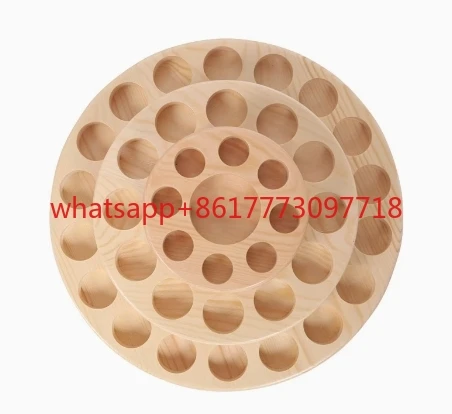 39グリッドエッセンシャルオイルディスプレイスタンド360度回転無垢材リップスティック小分けデスクトップ収納ディスプレイプレート