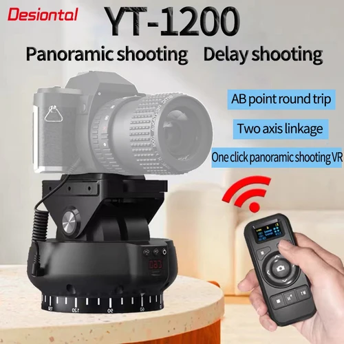 Desiontal marca YT-1200 rotación Control remoto panorámico Pan Tilt trípode motorizado cabezal eléctrico para teléfonos cámaras