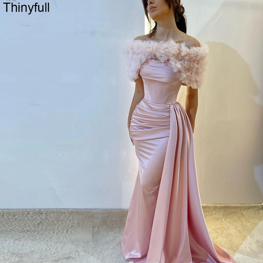 

Thinyfull Mermaid Prom Dress Off Shoulder Strapless Evening Party Dress Satin Tulle Dubai Formal Event Gown Robe De Soirée