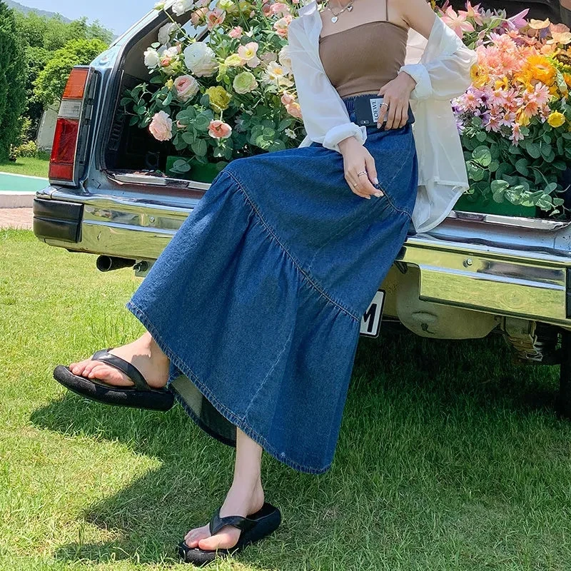 Large Size Cowboy Long Skirt Half Body Cake Puffy Umbrella Skirt Medium Long Loose Female Ruffle Soft Women