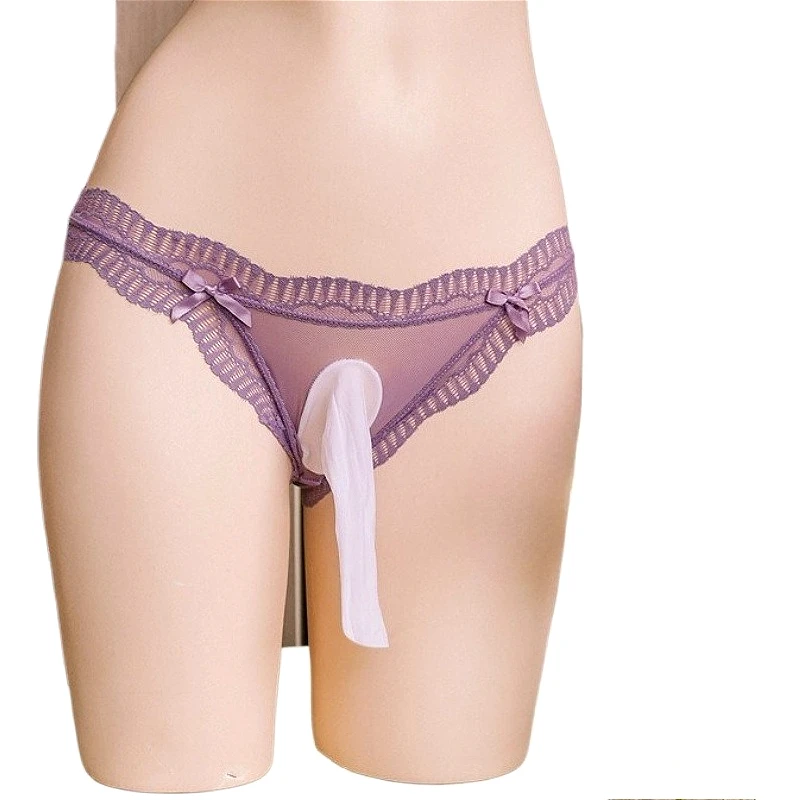 Transparent Sissy Briefs Men's Sexy Underwear Lace Mesh/ice Silk JJ Sheath Tight Fitting Low Waist Lingerie Lace Fake Panties