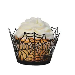 Black Cupcake Liners Spider Web Cupcake Wrapper for Halloween Carnival Dark Themed Birthday Party
