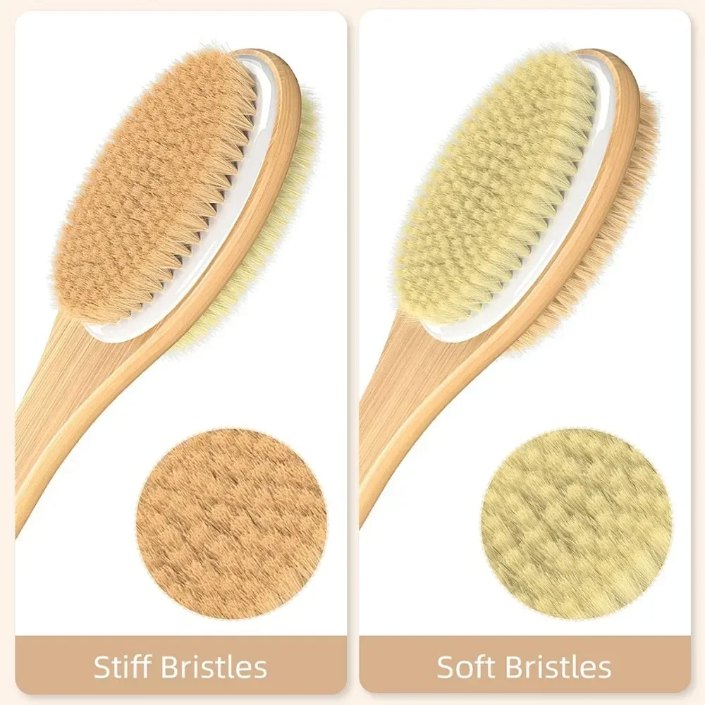 Natural Bristle Back Scrubber Shower Brush Wooden Long Handle Wet Dry Body SPA Brush Skin Exfoliating Body Massage Cleaning Tool