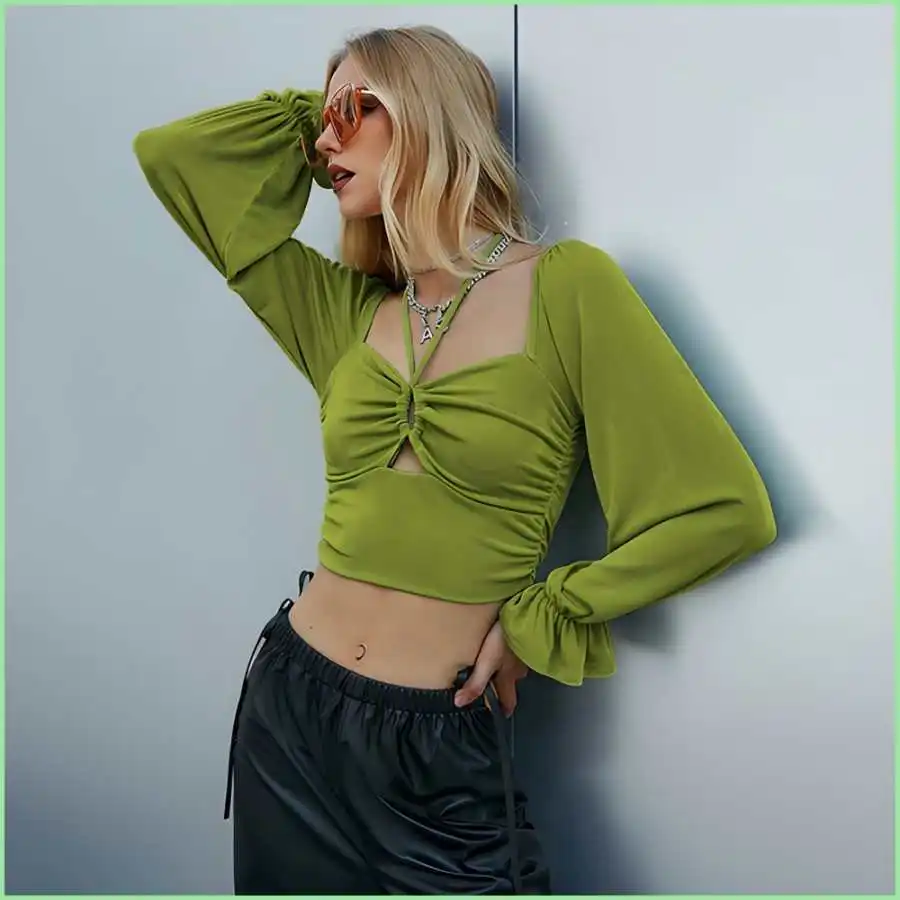 

Женская сексуальная футболка с открытой талией и узлом, длинный све, хлопковая футболка с рюшами, облегающая повседневная футболка