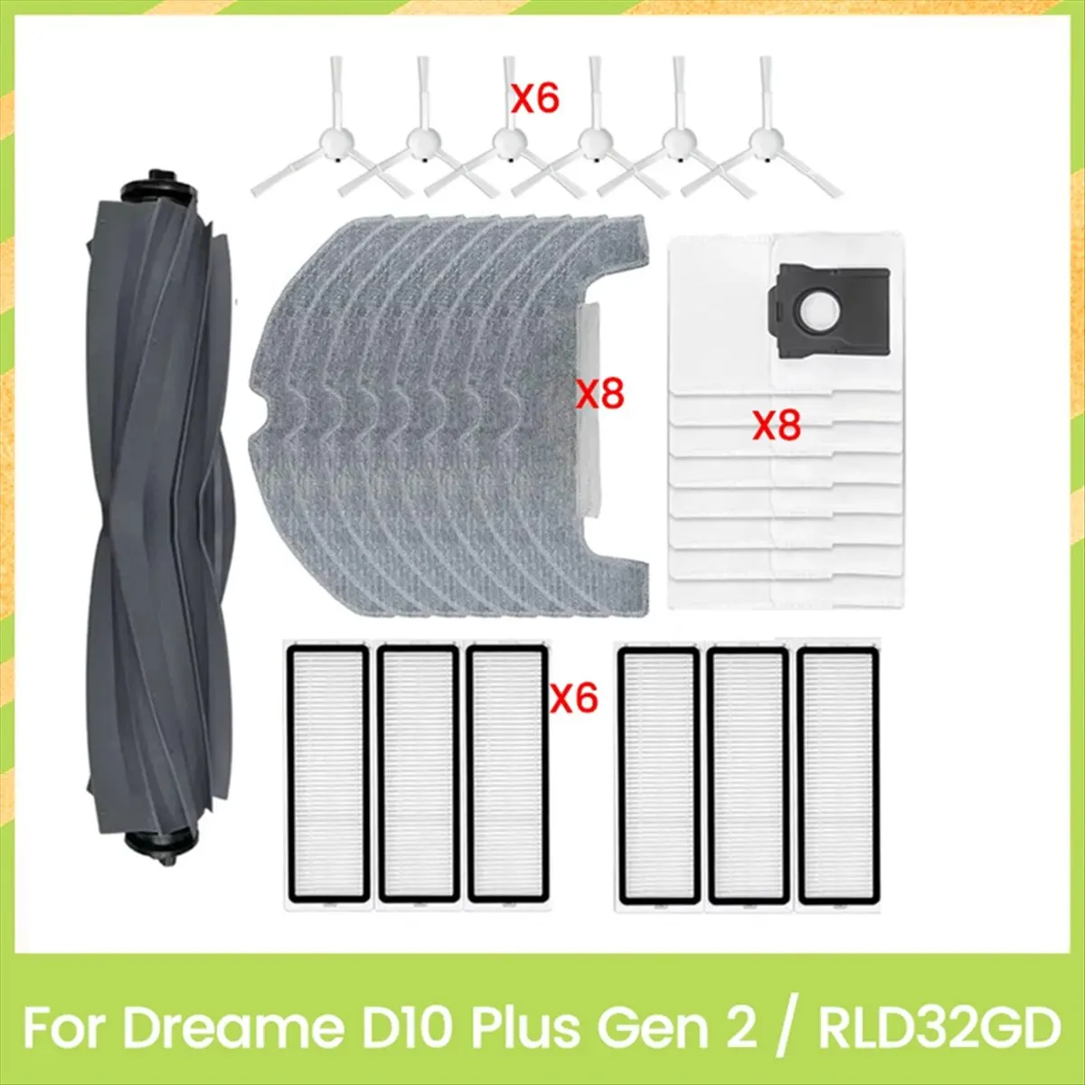 【Newest AT03】29PCS Accessories Kit for D10 Plus Gen 2/RLD32GD Vacuum Attachment Main Side Brush Filter Dust Bag Mop Cloth