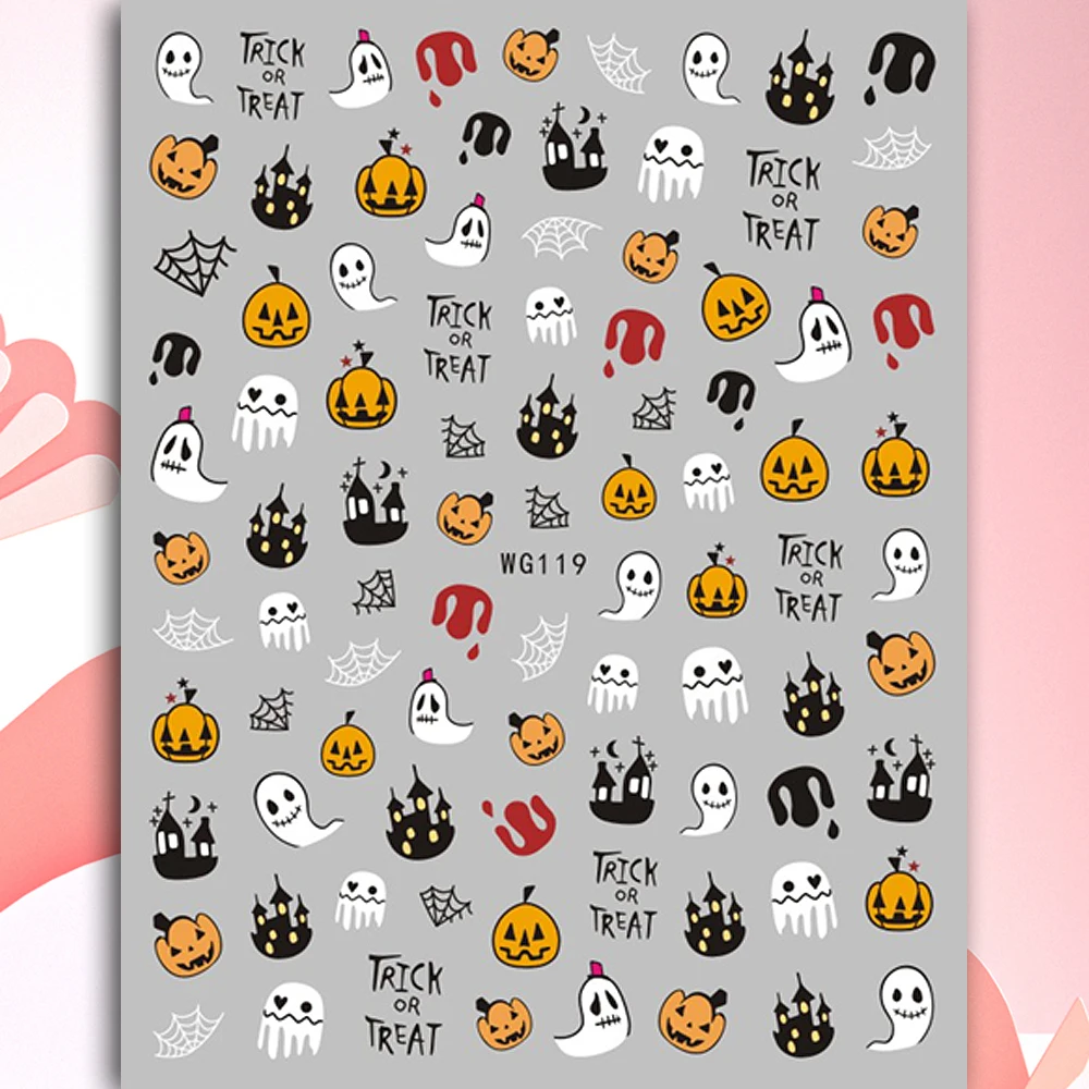 

10PCS Halloween Cartoon Collection Nail Stickers Pumpkin Head Scary Skull Nail Art Decorations Comes with Adhesive Decals