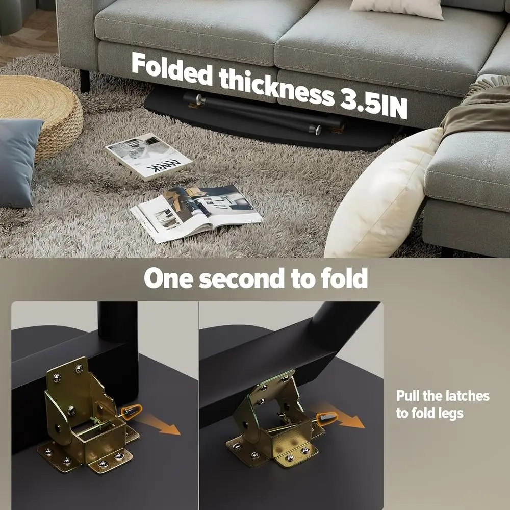 طاولة قهوة حديثة مستطيلة قابلة للطي، 39.3 أسود، محمولة للمساحات الصغيرة، غرفة المعيشة، لا تحتاج إلى تجميع #3