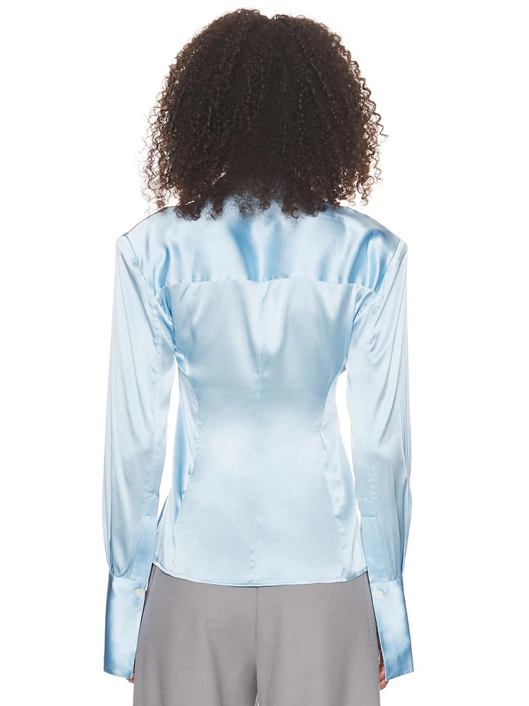 Blifanbo قمصان نسائية غير رسمية بأكمام طويلة للخريف قمصان نسائية فضفاضة واحدة الصدر ملابس خروج علوية