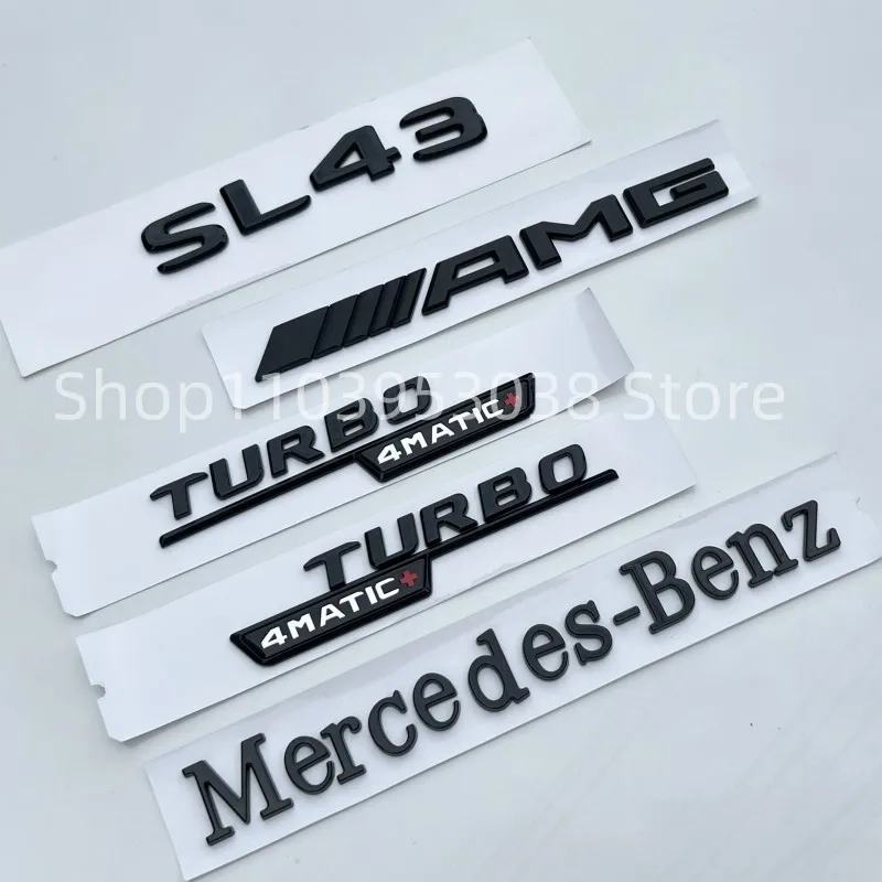 

3D ABS Glossy Black Logo SL43 Emblem Letters Turbo 4MATIC Fender Badge AMG Sticker For Mercedes SL43 AMG Accessories