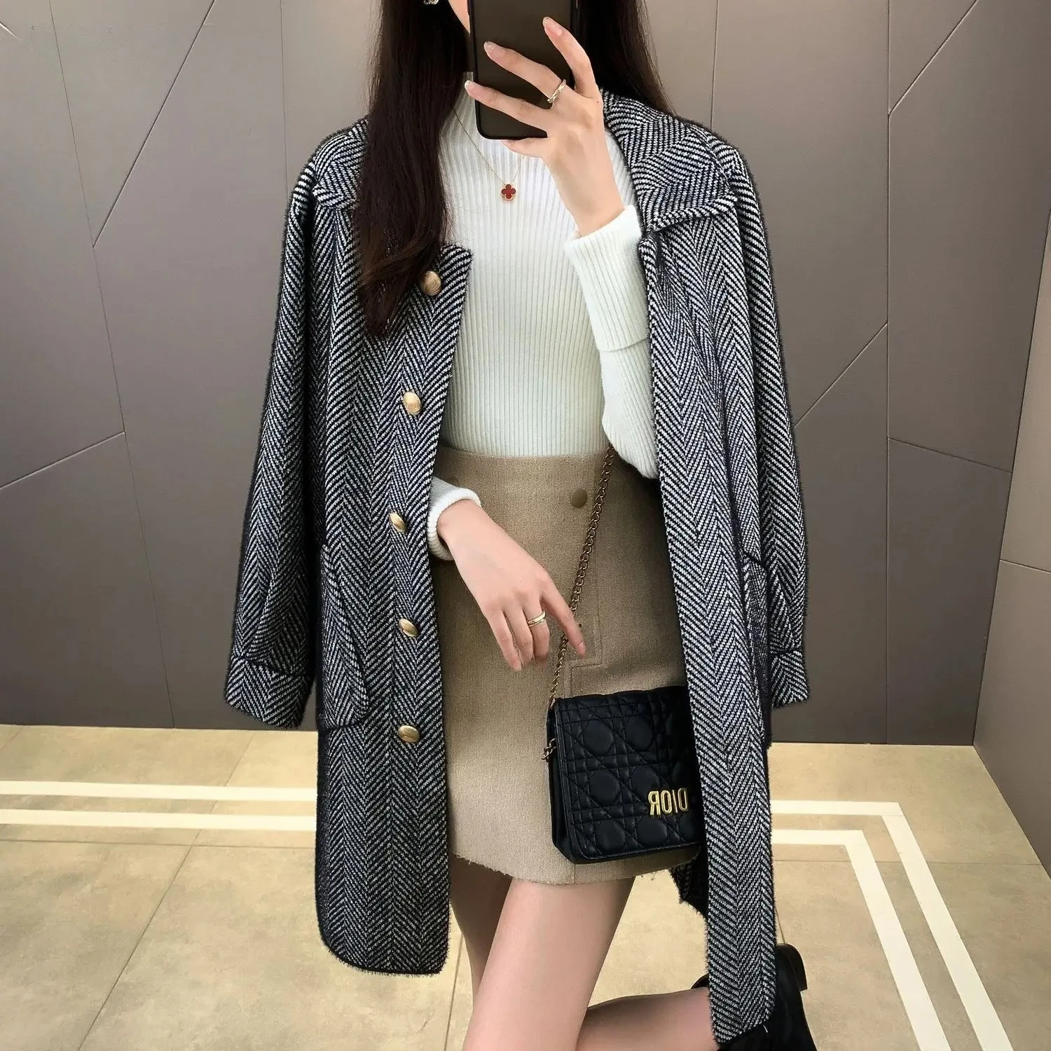 Imitation Mink Fur Medium Long Coat for Women Fashionable Knitted Cardigan Loose and Versatile Woolen Coat for Women