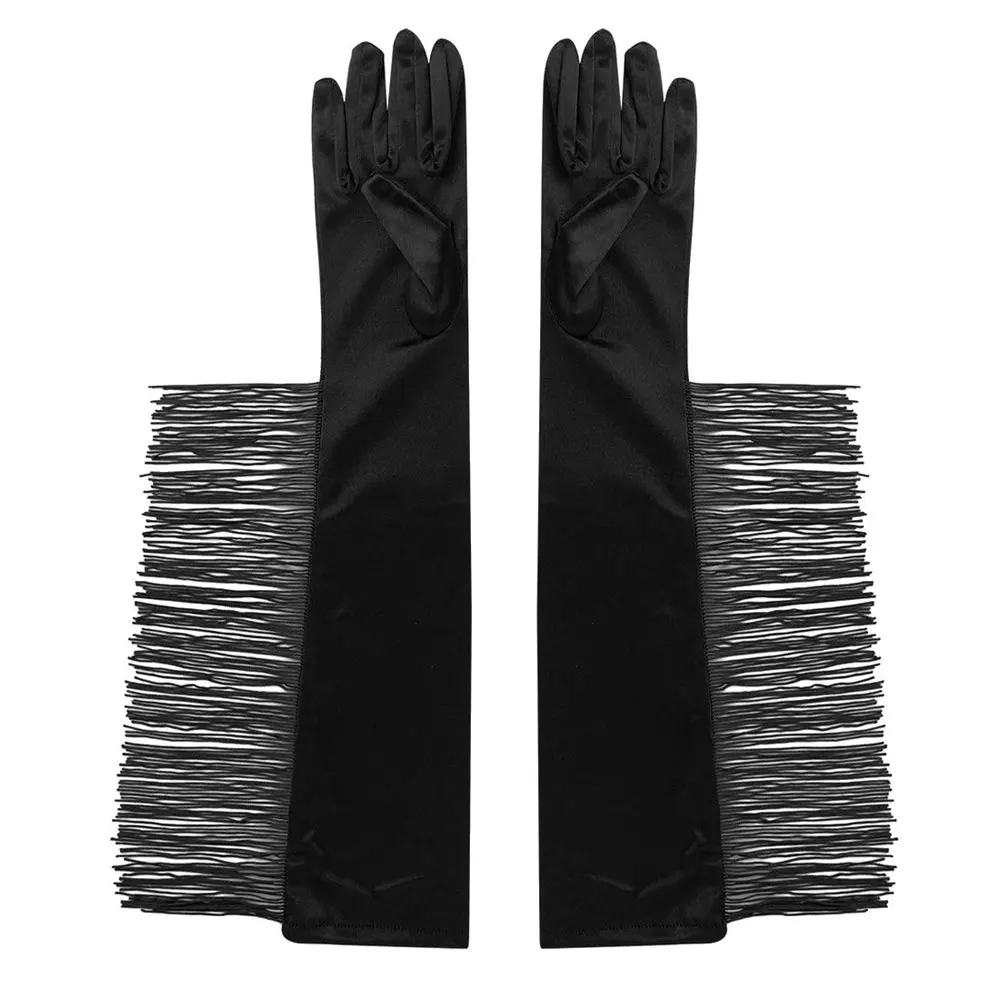 TG-1 Long Stain Tassels Bridal Gloves Sexy Sunscreen Gloves Women Prom Dance Performance Parties Accessories