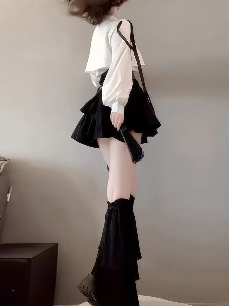 Estético y2k design novo conjuntos de 3 peças roupas femininas gótico botão design topos + preto cintura alta saia retro chique cinto conjuntos 2025