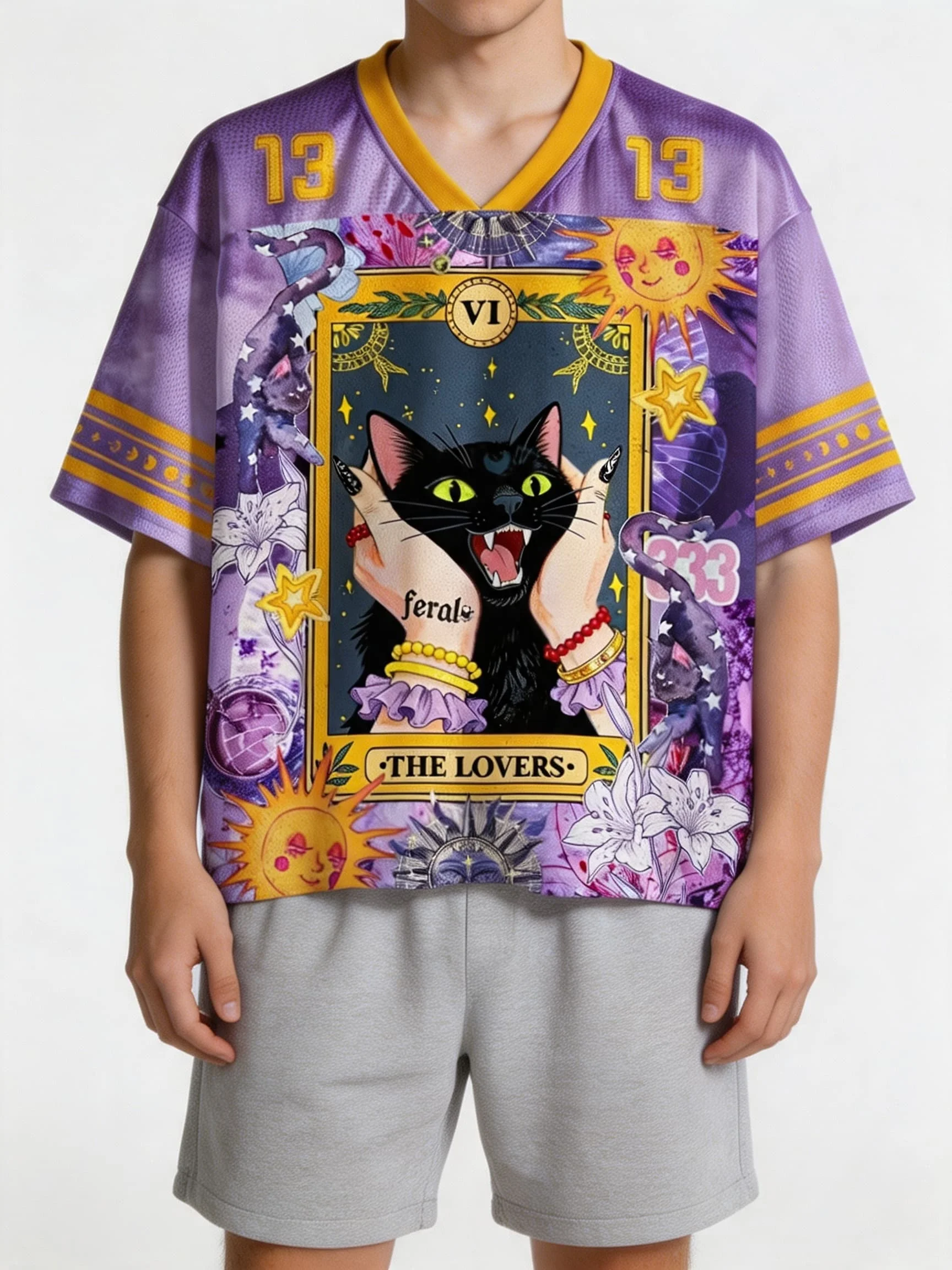 Couple Tarot Cats Summer Casual Men T Shirt Women Tee Boys V NeckTop Children Parent Child Quick Dry Short Sleeves Kids Tshirt