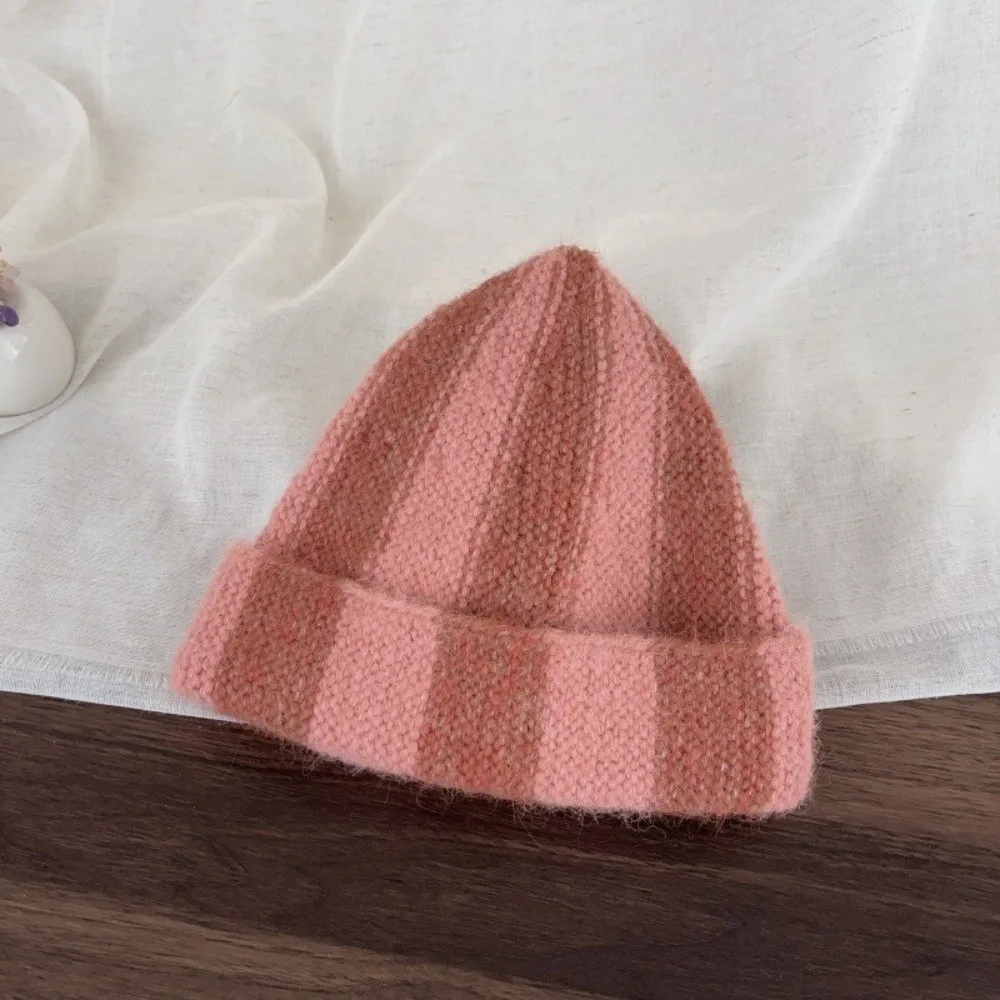 Lovely Patchwork Striped Beanie Hat Thick Color Blocked Knitted Cap Watermelon Hat Thermal Children Warm Hat Outdoor