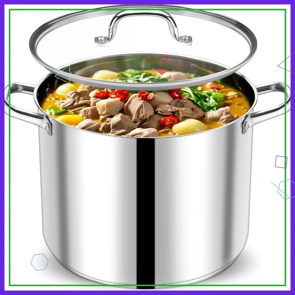 

20 QT Stainless Steel Stock Pot with Lid, Tri-Ply Bottom for All Stoves, Heavy-Duty & Dishwasher Safe