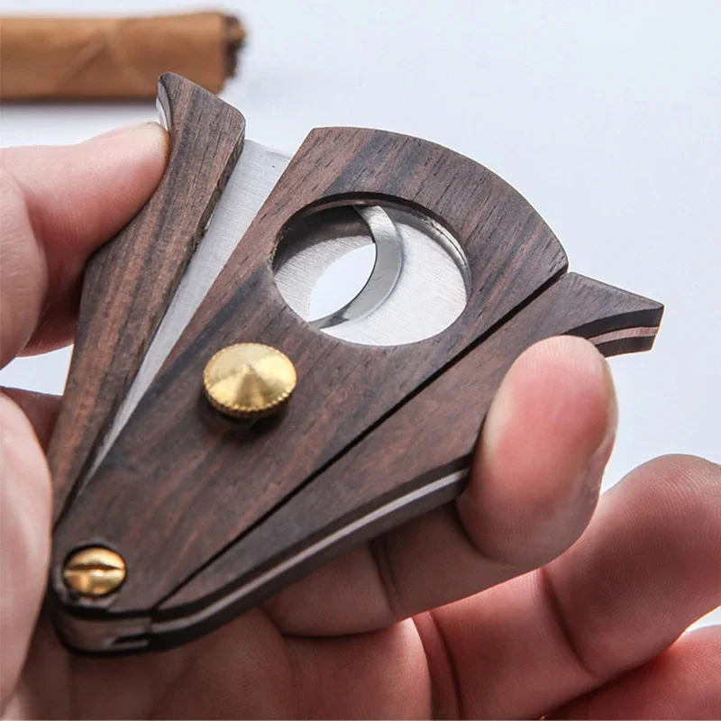 Creative Wooden Cigar Cutter Scissors Stainless Steel Sharp Blade Knife Cigar Puncher Guillotine Smoking Cigar Cutting Tool