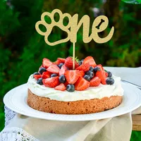 1PC Gold Sparkling Cake Topper Golden Glitter 1st Birthday Dog Paw Cake Choose Let's Pawty Theme Baby Gift Party