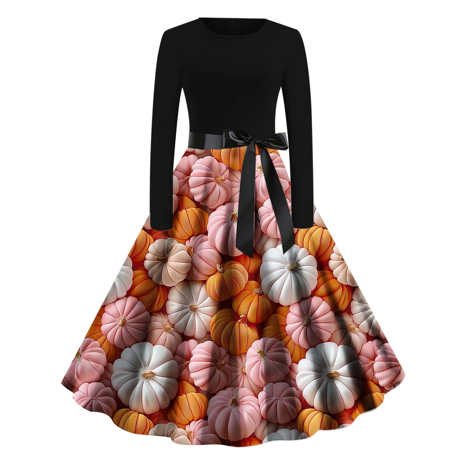 2024 Halloween Print Kleid Set Frauen Herbst Winter Mode Kürbis Print lange Ärmel O-Ausschnitt Party Kleider setzt lange Rock Frau