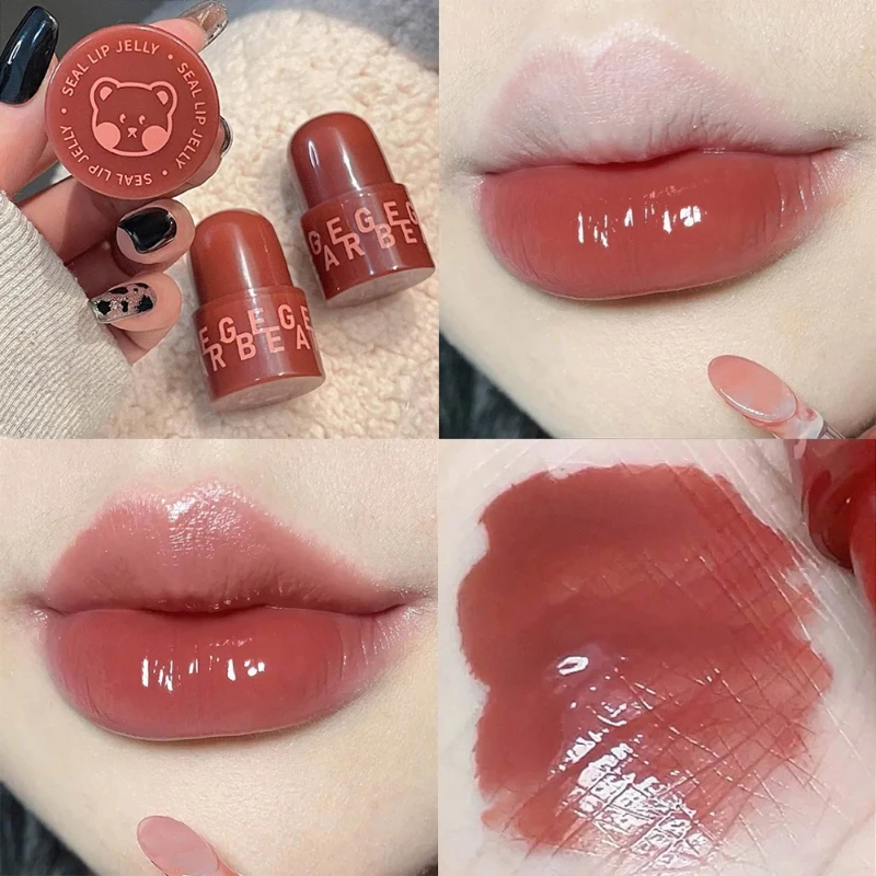 Waterdichte Jelly Spiegel Lip Modder Schattige Beer Seal Lip Watergloss Spiegel Lippenstift Blijvende Niet-vervagende Make-up Cosmetische Lipgloss