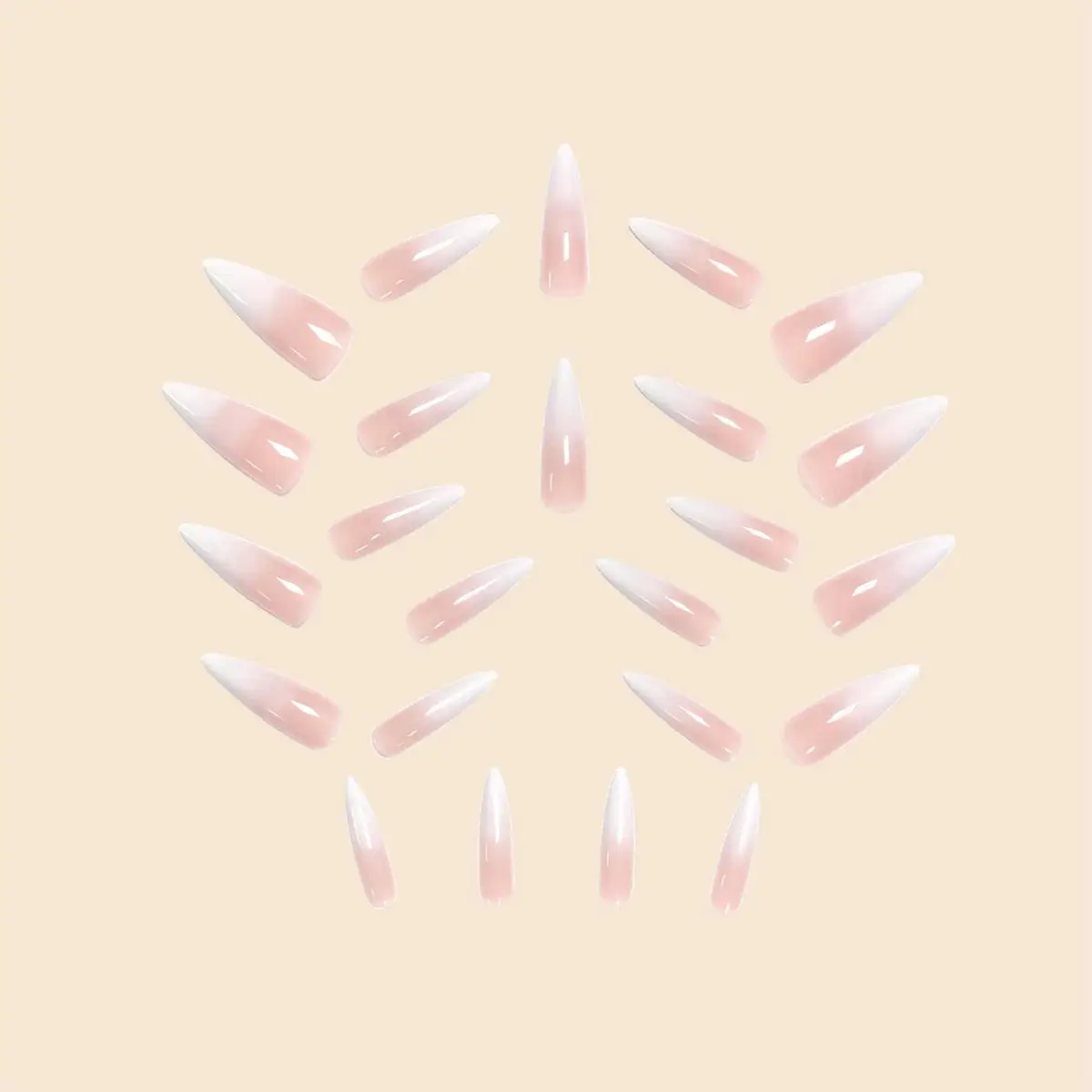 Fashion Trends 24Pcs/Set Women Girls Long Stiletto French White Gradient Full Coverage Wearable Fake Nail Press on Nail Art