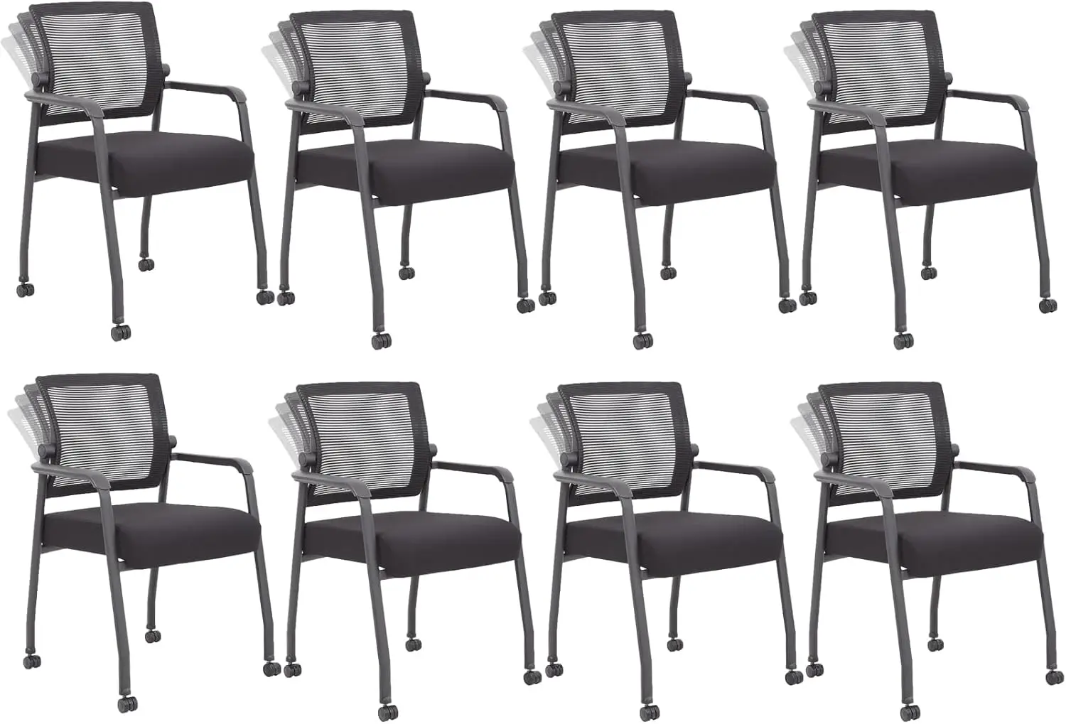 Waiting Room Chairs with Wheels, Adjustable Mesh Backrest, Desk Chair with Ergonomic Lumbar Support