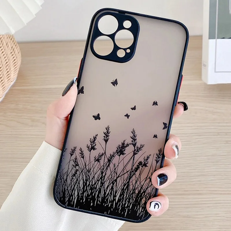 Contrast Frame Flower & Butterfly Print Case for Xiaomi Redmi Note 13 12 Pro Plus 12S 11 11S 10S 10 Redmi 12C 13C 13C 14C Cover