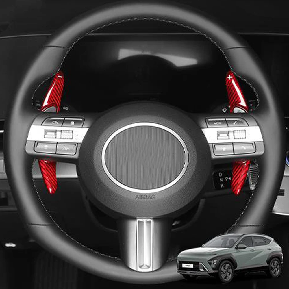 Real Carbon Fiber 2pcs Car Steering Wheel Shift Paddle Extended For Hyundai Kona SX2 2024 Interior Gear Stickers Accessories