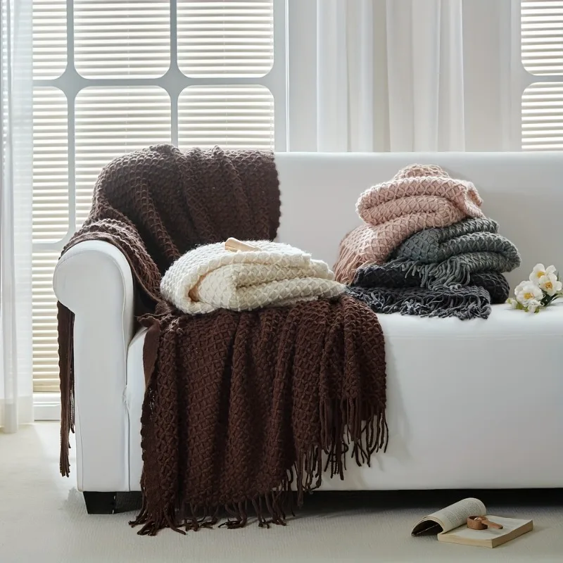 Sofa Blanket Knit Throw Blanket Diamond Pattern Solid Color Air Conditioning Blanket Air Conditioning Blanket