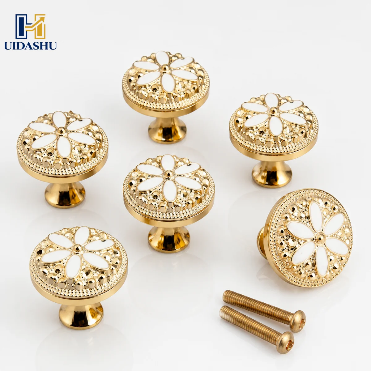 12Pcs White Floral Petal Knobs French Glazed Round Single Hole Cabinet Drawer Handles Dresser Wardrobe Furniture Pulls