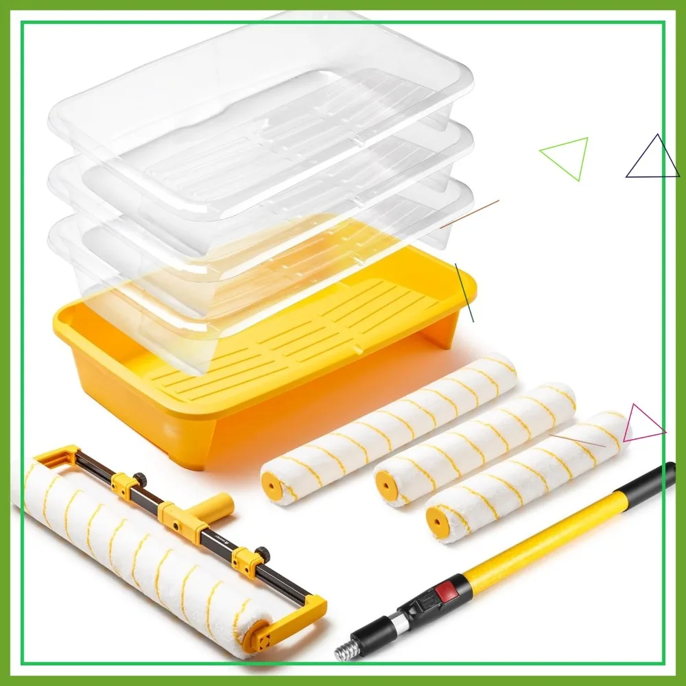 

18" Paint Roller Kit, 10Pc Tray with Liner, 12" & 18" Microfiber Rollers, Extension Pole for DIY Interior Walls