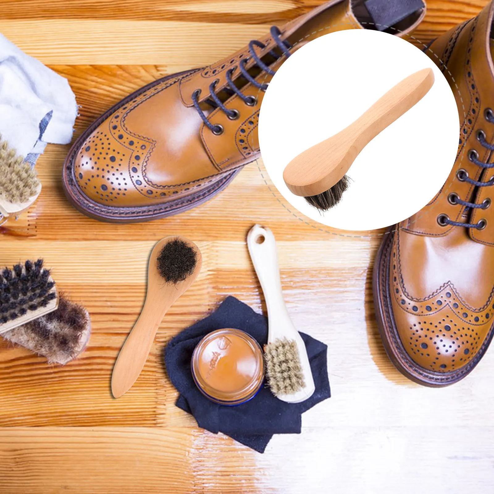 Premium Horsehair Shoe Polishing Brush for Shoes Boots Backpacks Wallets Car Seats Furniture Gentle Effective Cleaning
