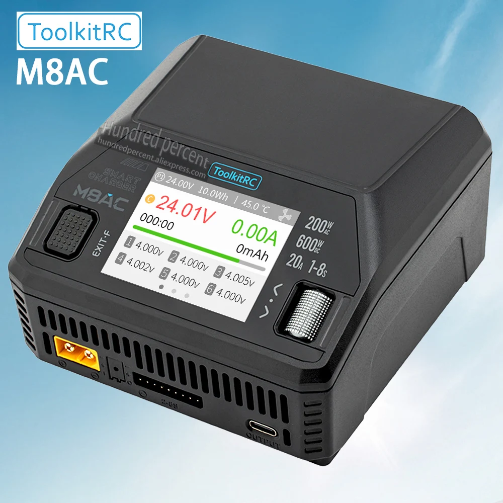 ToolkitRC M8AC Charger AC200W DC600W 1-8S Intelligent Balanced Voltage Model Toy Car Lithium Battery Charging Accessories Tool